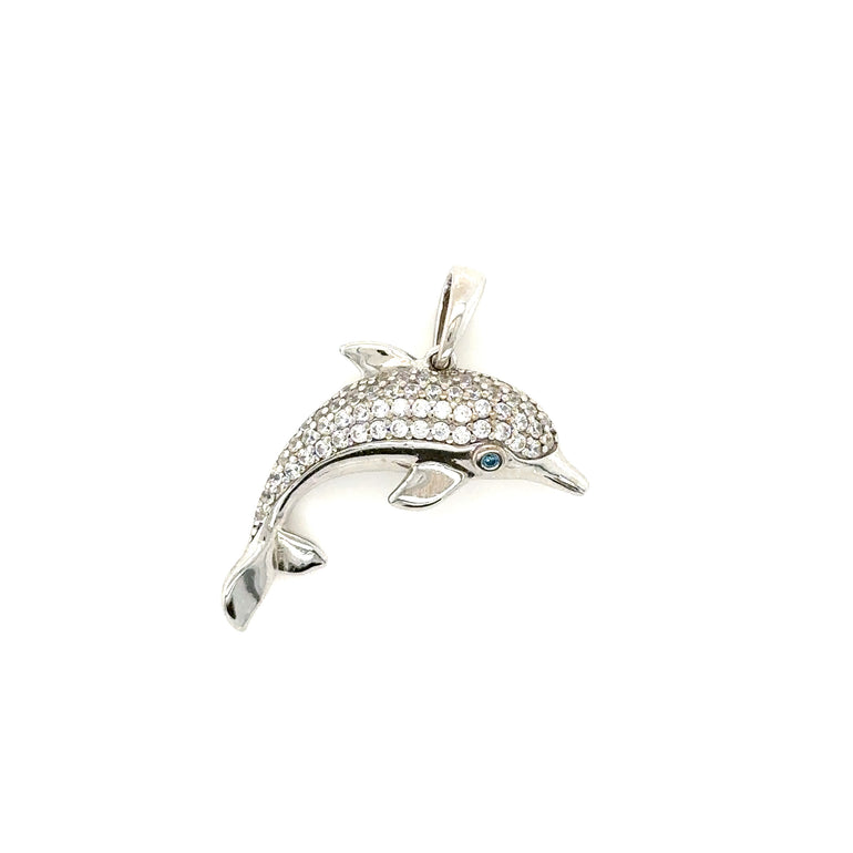 Sterling Silver Dolphin Pendant with CZ Diamonds - Barbara Anne's Jewelry