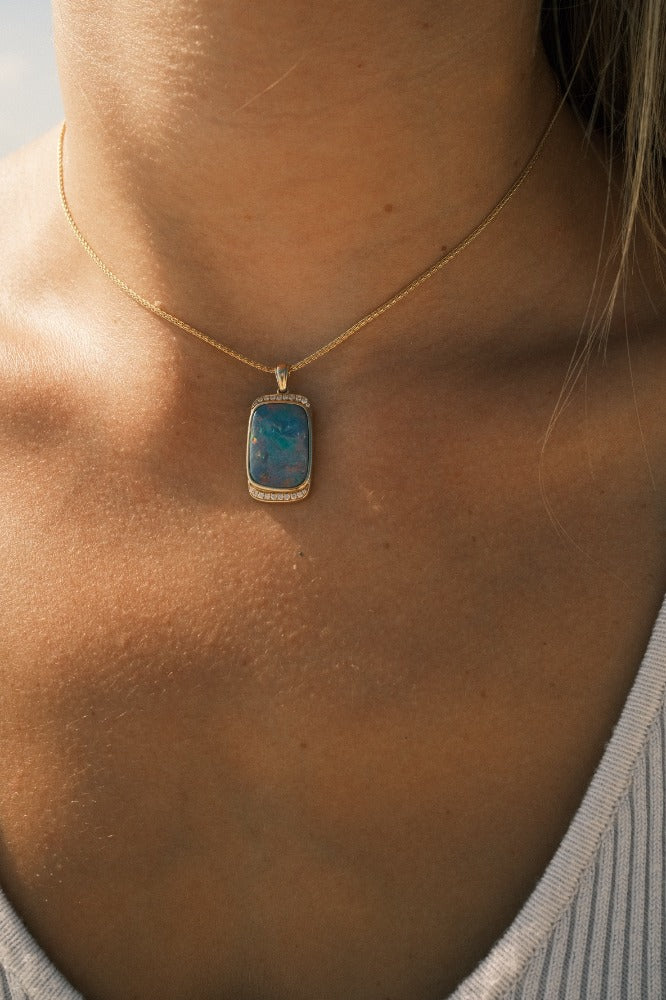 Opal Pendant with Diamonds - Barbara Anne's Jewelry