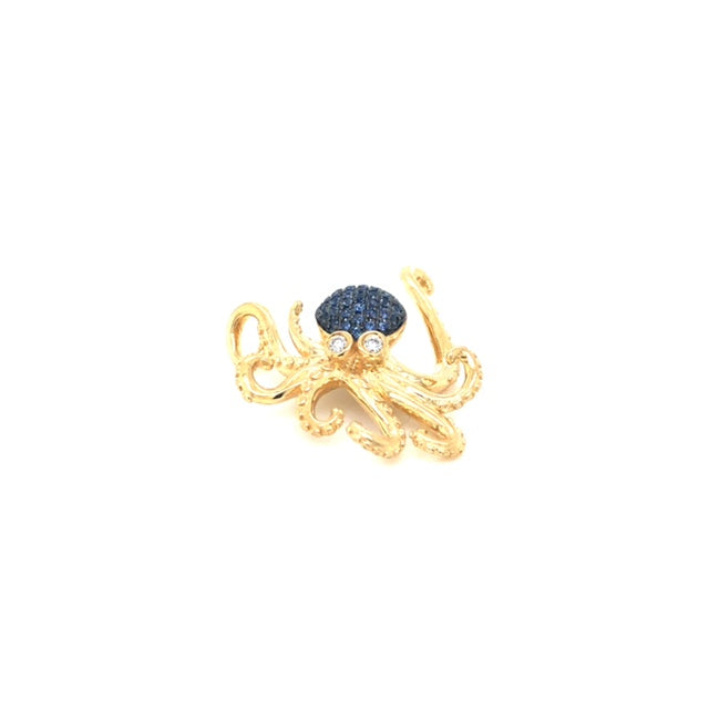 14k Gold with Diamonds and Sapphires Octopus Pendant - Barbara Anne's Jewelry