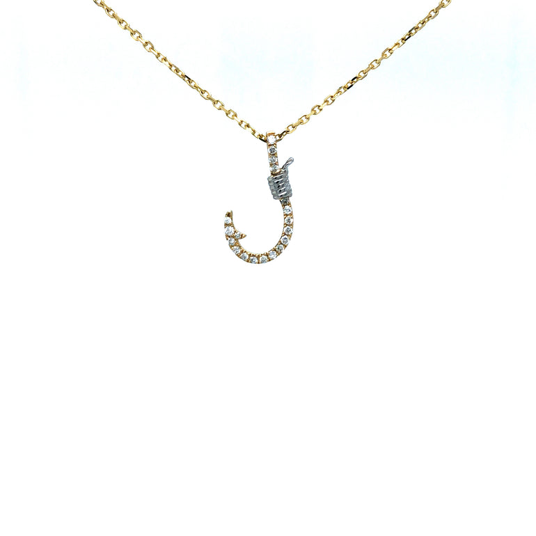 14k Gold with Diamonds Fish Hook Pendant - Barbara Anne's Jewelry