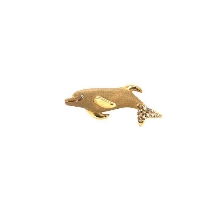 14k Matte Gold Dolphin Pendant - Barbara Anne's Jewelry