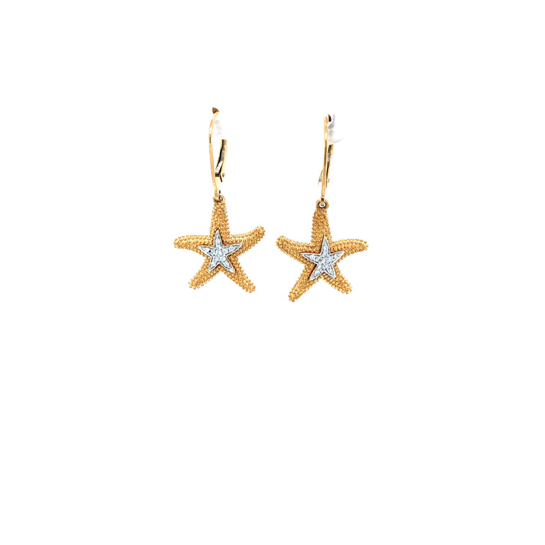 14k Gold with Diamonds Starfish Earrings - Barbara Anne's Jewelry
