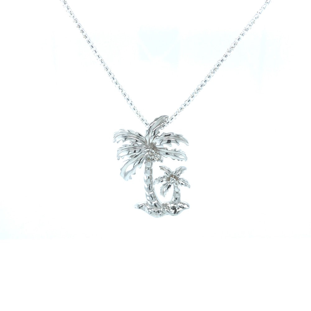 Sterling Silver Two Palm Tree Pendant on a silver chain