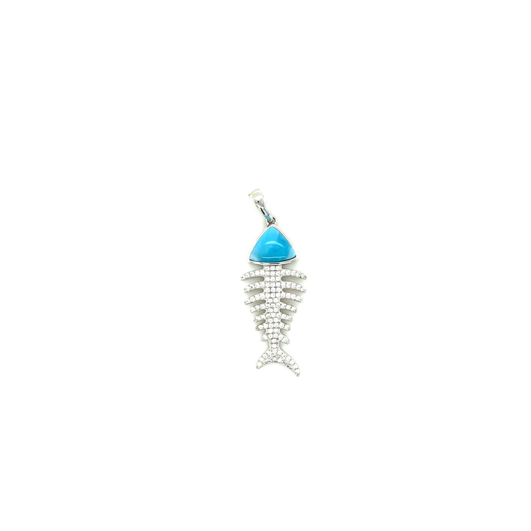 Larimar Fish Bone Pendant - Barbara Anne's Jewelry 