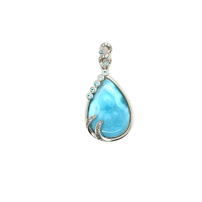 Larimar Pendant with CZ Diamonds - Barbara Anne's Jewelry 