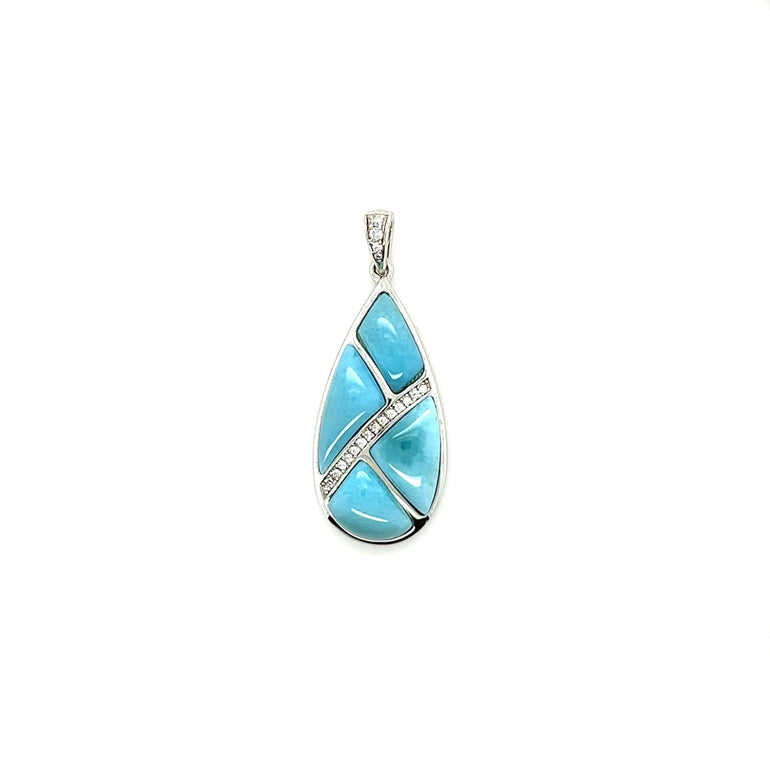 Larimar Pendant with CZ Diamonds - Barbara Anne's Jewelry 