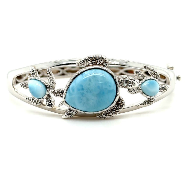 Larimar Sea Turtle Bracelet in Sterling Silver - Barbara Anne's Jewelry 