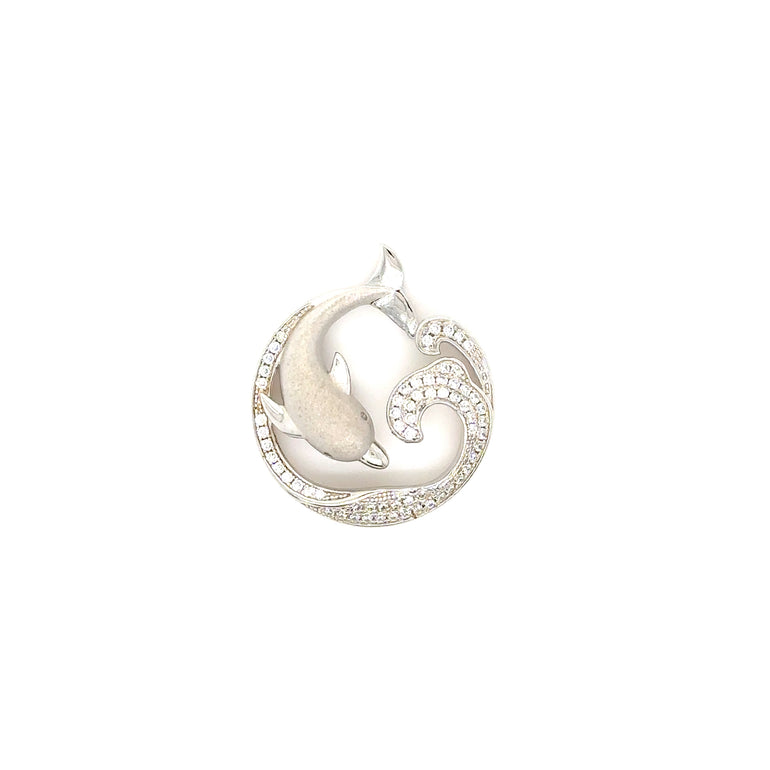 Sterling Silver Dolphin Pendant with CZ Diamonds - Barbara Anne's Jewelry 