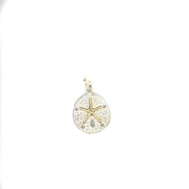 Sterling Silver and 14k Gold Sand Dollar Pendant - Barbara Anne's Jewelry 