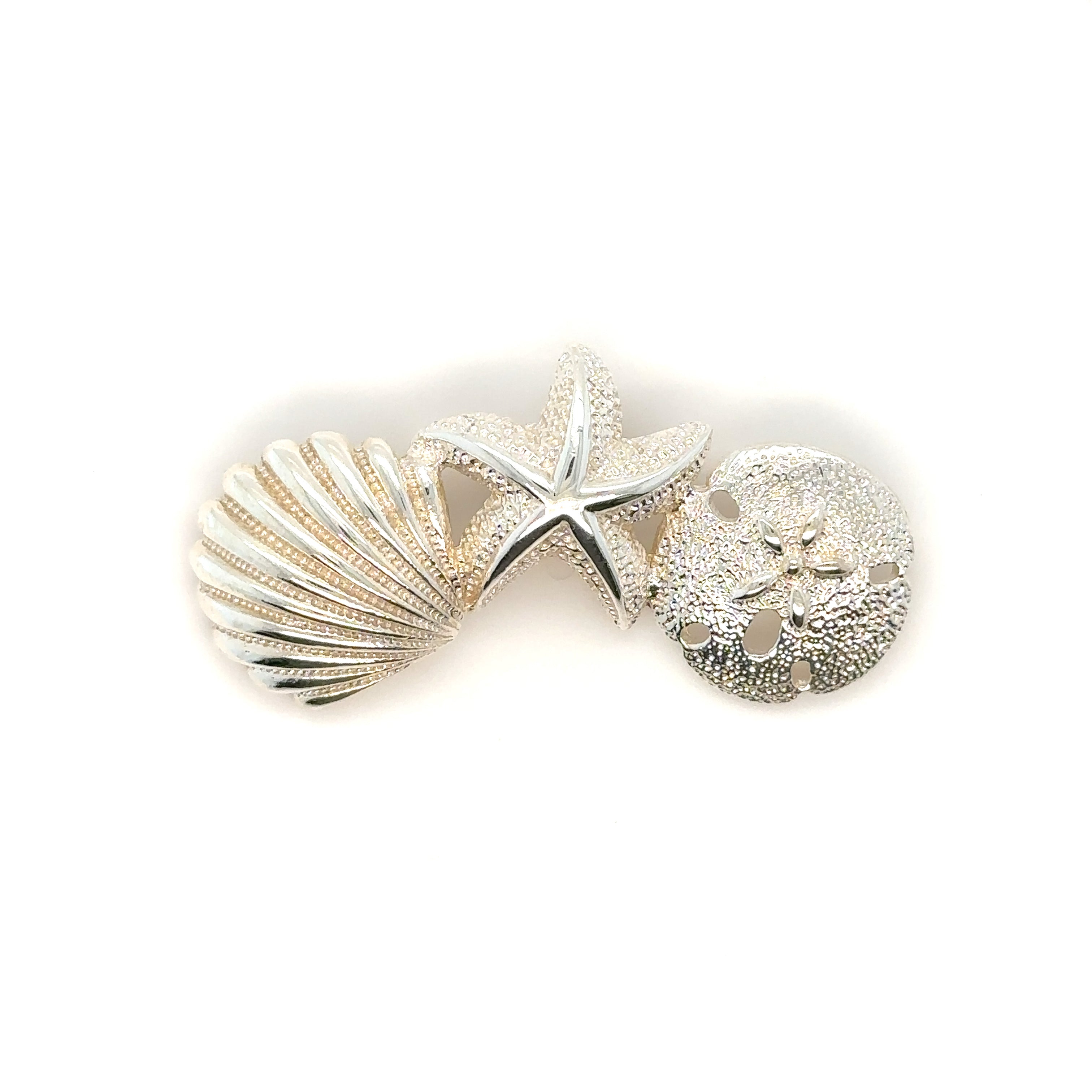 Sterling Silver Seashell, Starfish, and Sand Dollar Pendant - Barbara Anne's Jewelry 