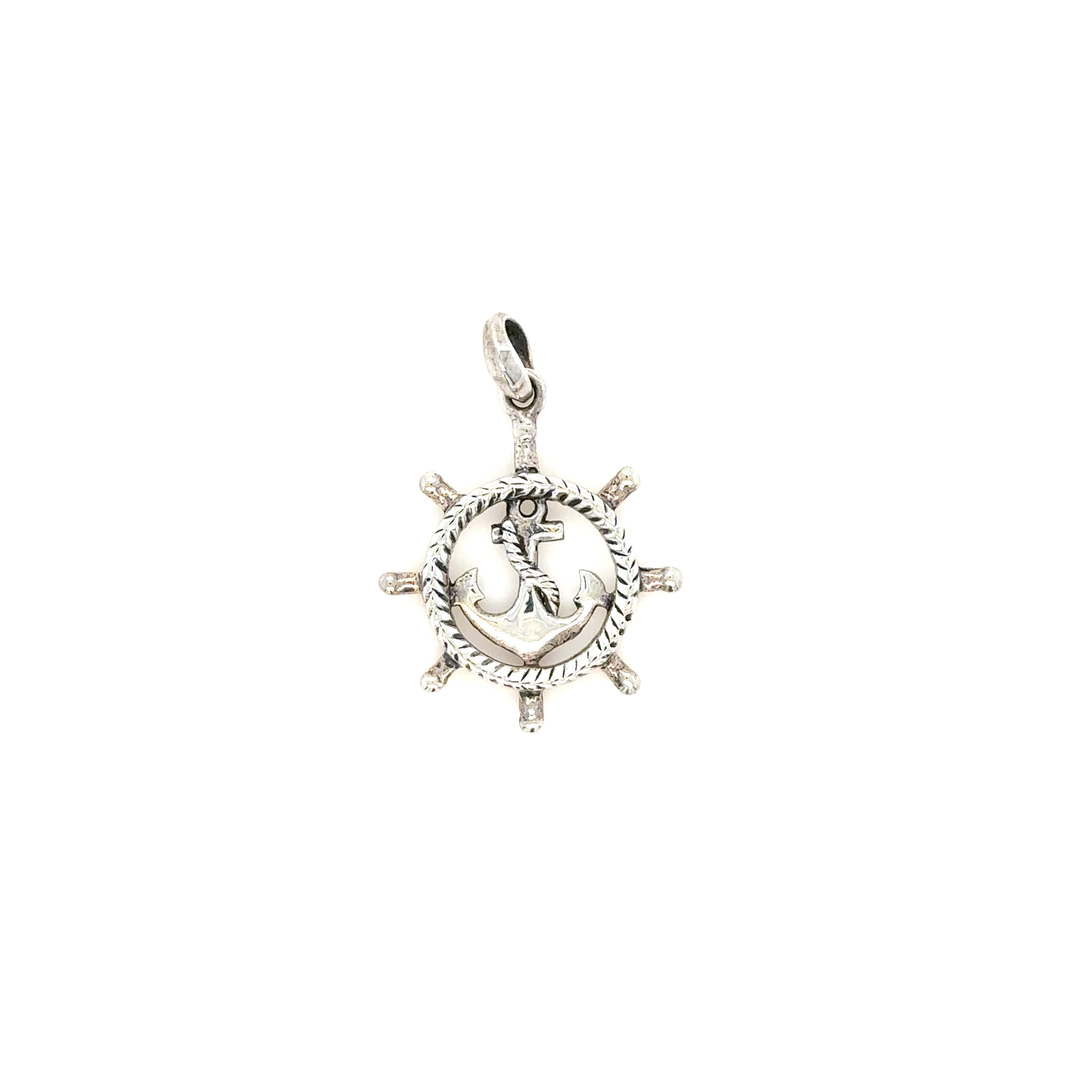 Sterling Silver Anchor and Ship Wheel Pendant - Barbara Anne's Jewelry 