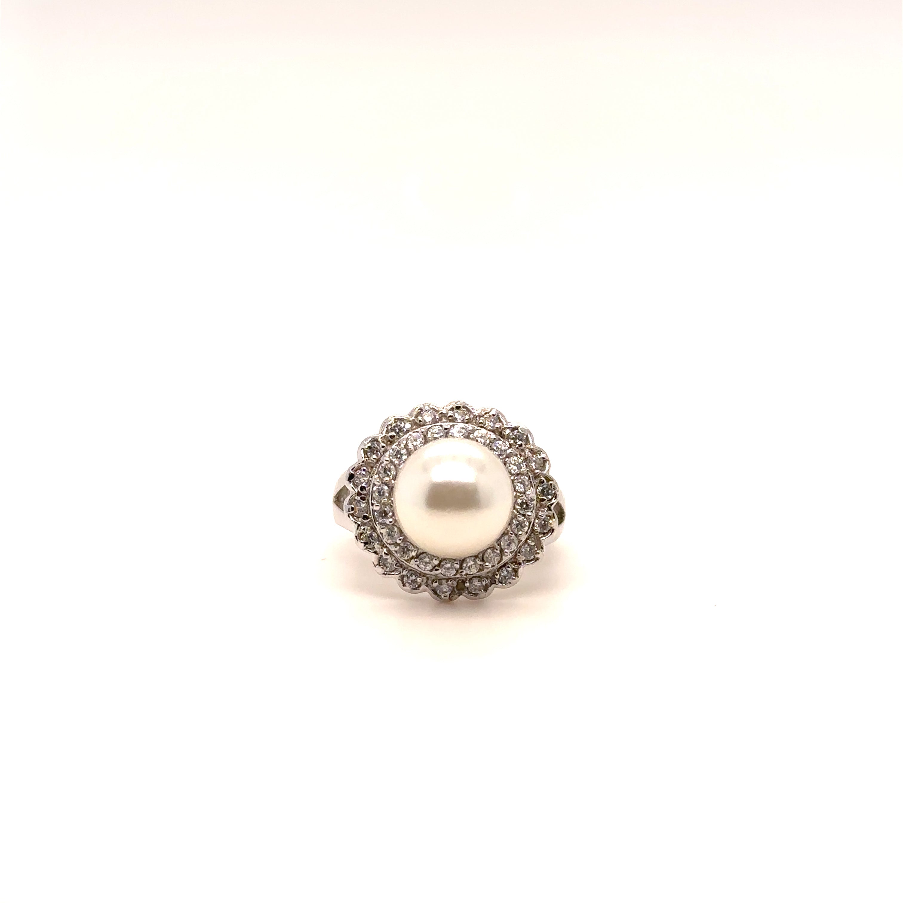 Sterling Silver Pearl Ring with CZ Diamonds - Barbara Anne's Jewelry 