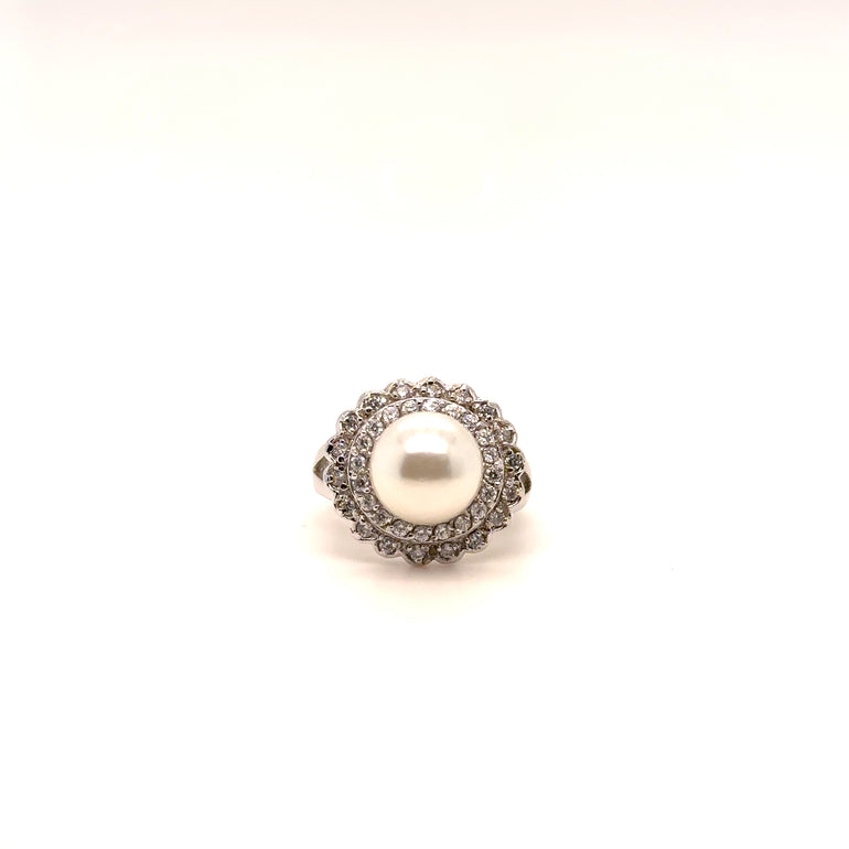 Sterling Silver Pearl Ring with CZ Diamonds - Barbara Anne's Jewelry 