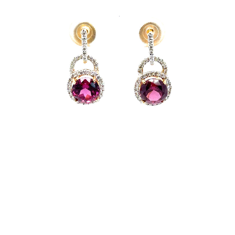 Rubellite Earrings with Diamonds - Barbara Anne's Jewelry 