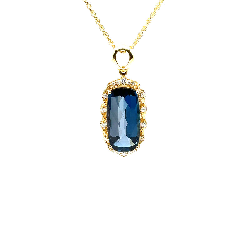 London Blue Topaz Pendant wrapped in 14k Gold - Barbara Anne's Jewelry 