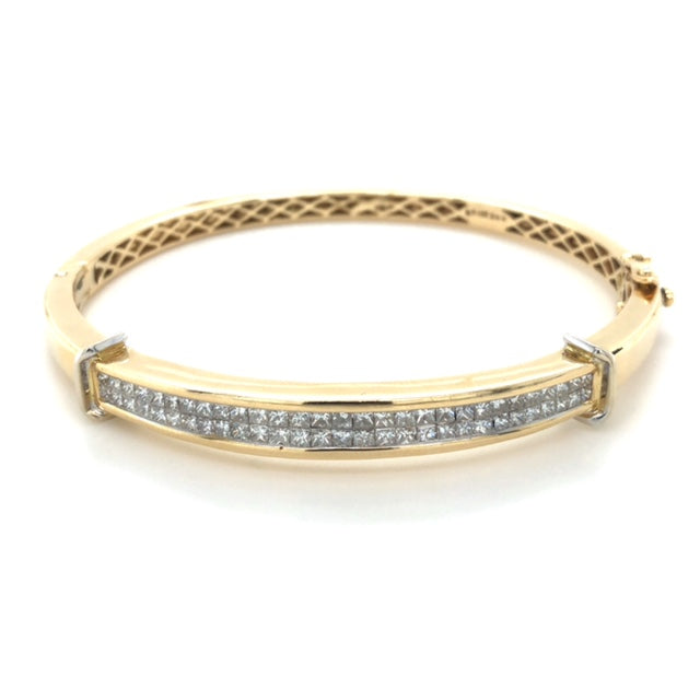 14k Gold and Diamond Hinged Bangle - Barbara Anne's Jewelry 