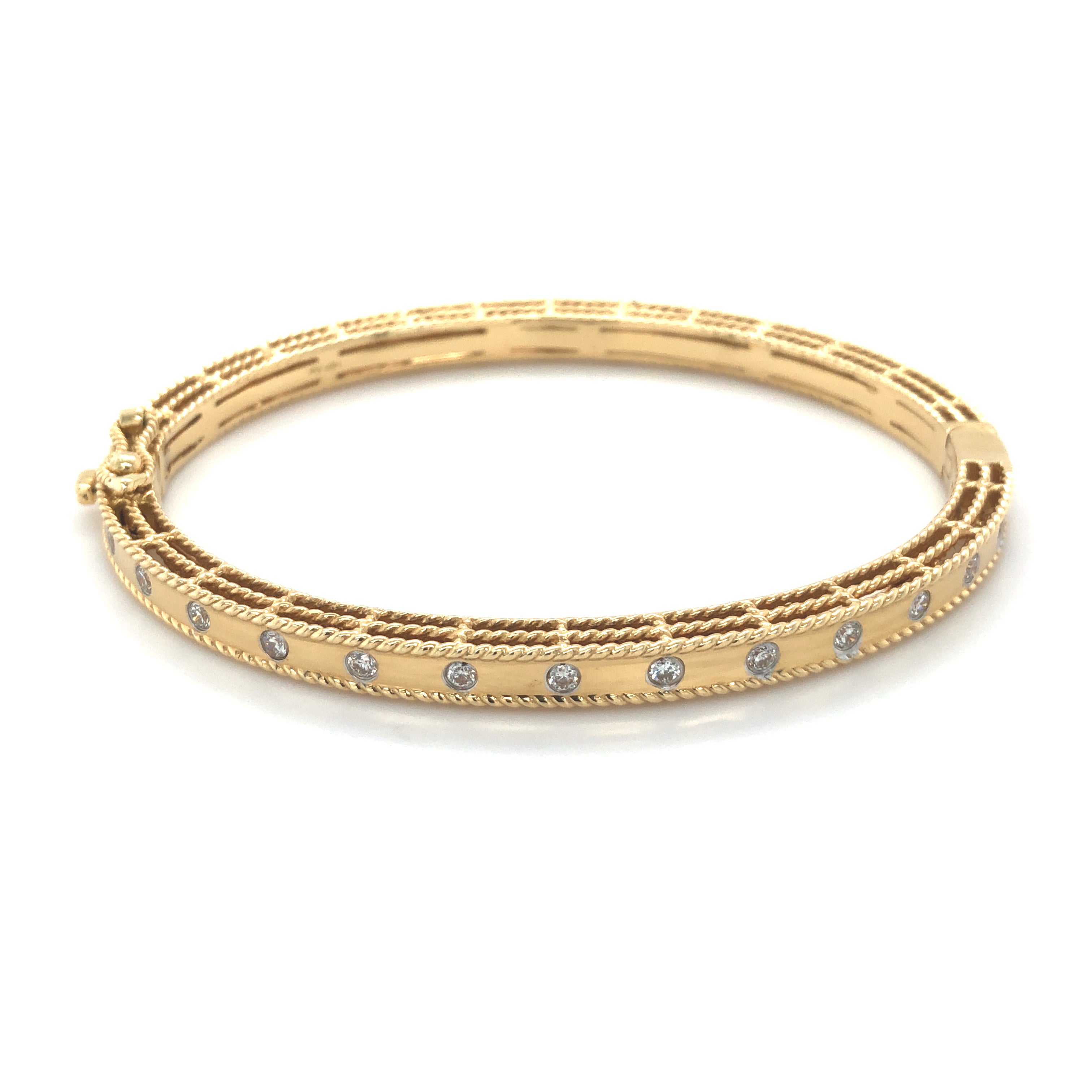 18k Gold and Diamond Hinged Bangle Bracelet - Barbara Anne's Jewelry 