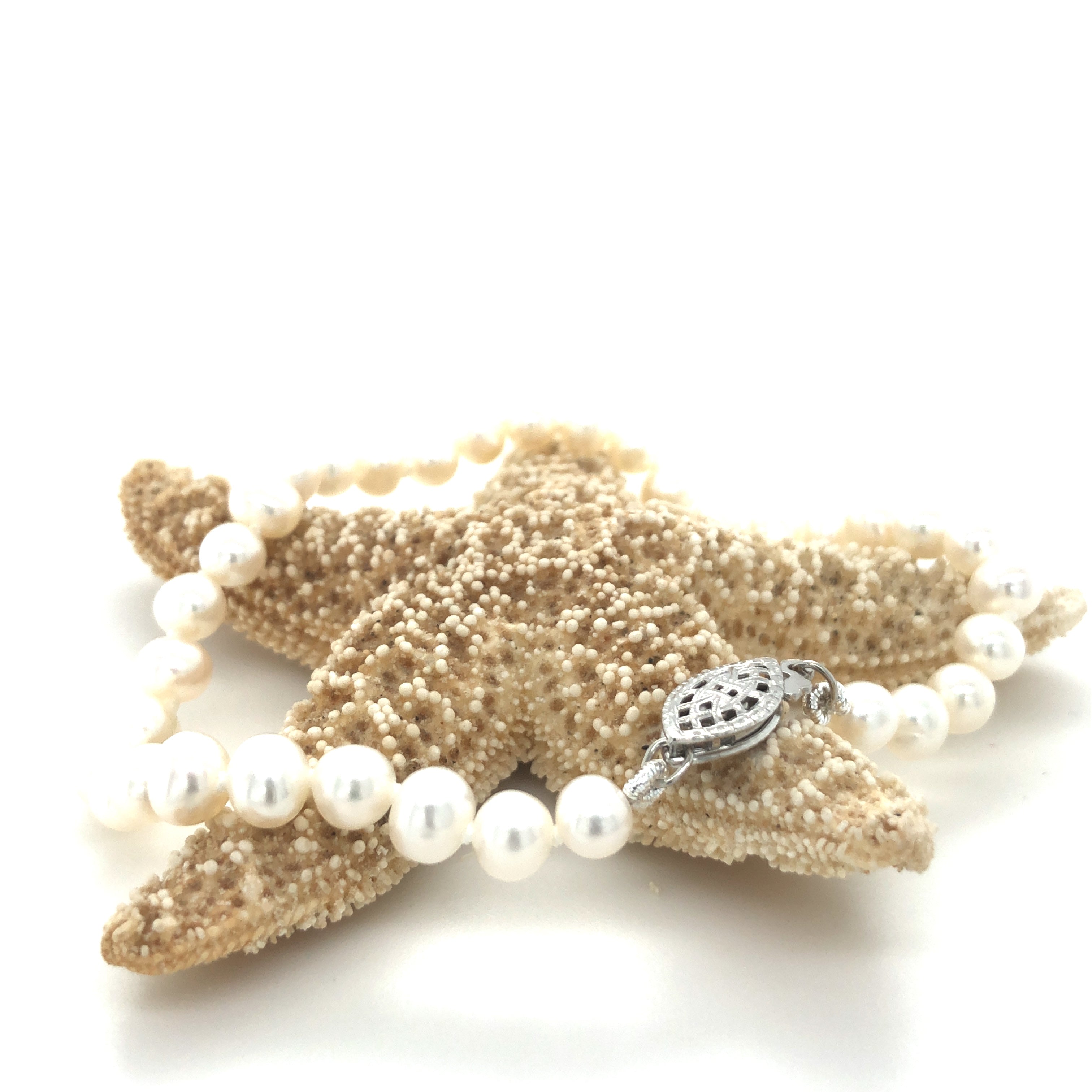 Pearl Bracelet with Sterling Silver Filagree Clasp - Barbara Anne's Jewelry 