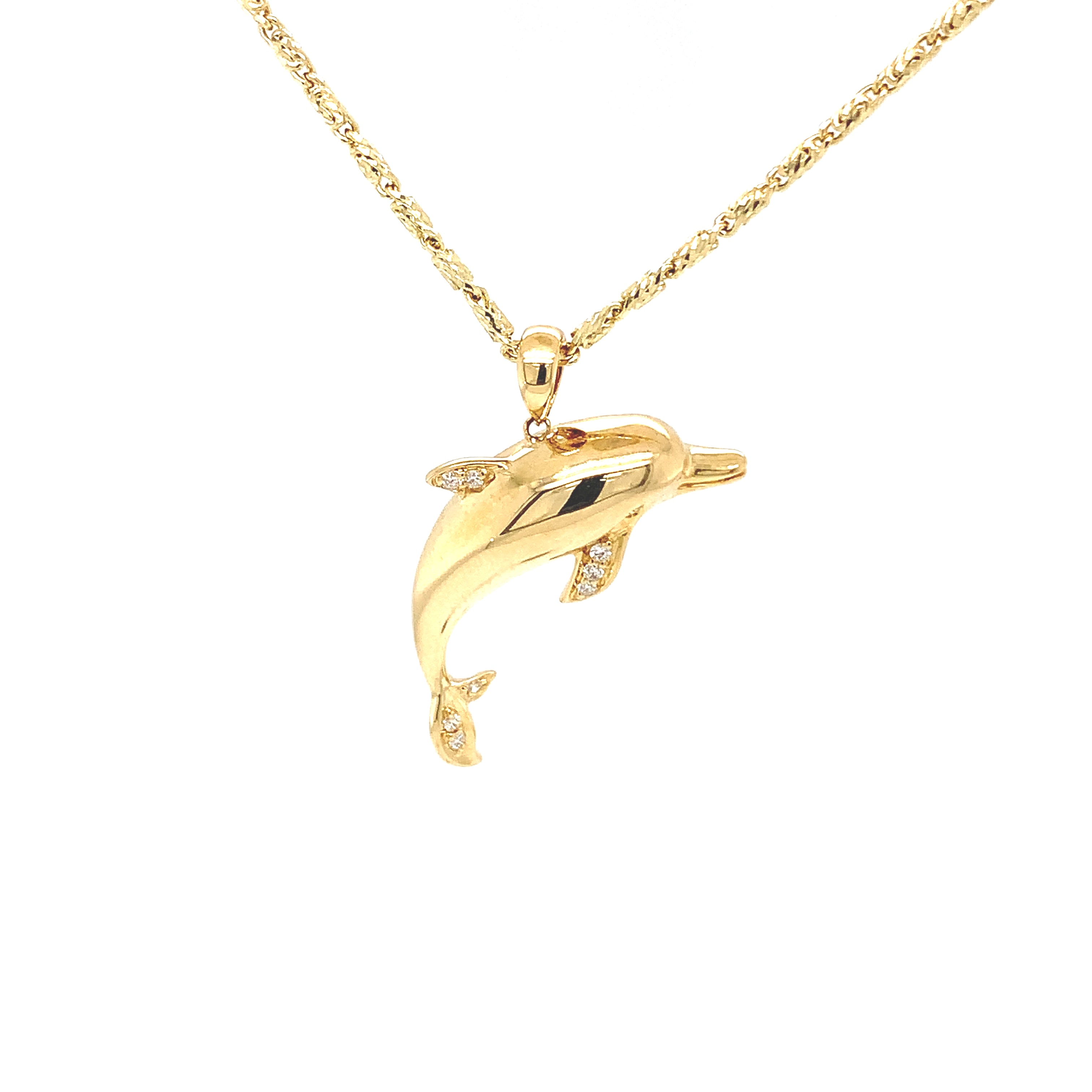 14k Gold Diamond Dolphin Pendant - Barbara Anne's Jewelry 