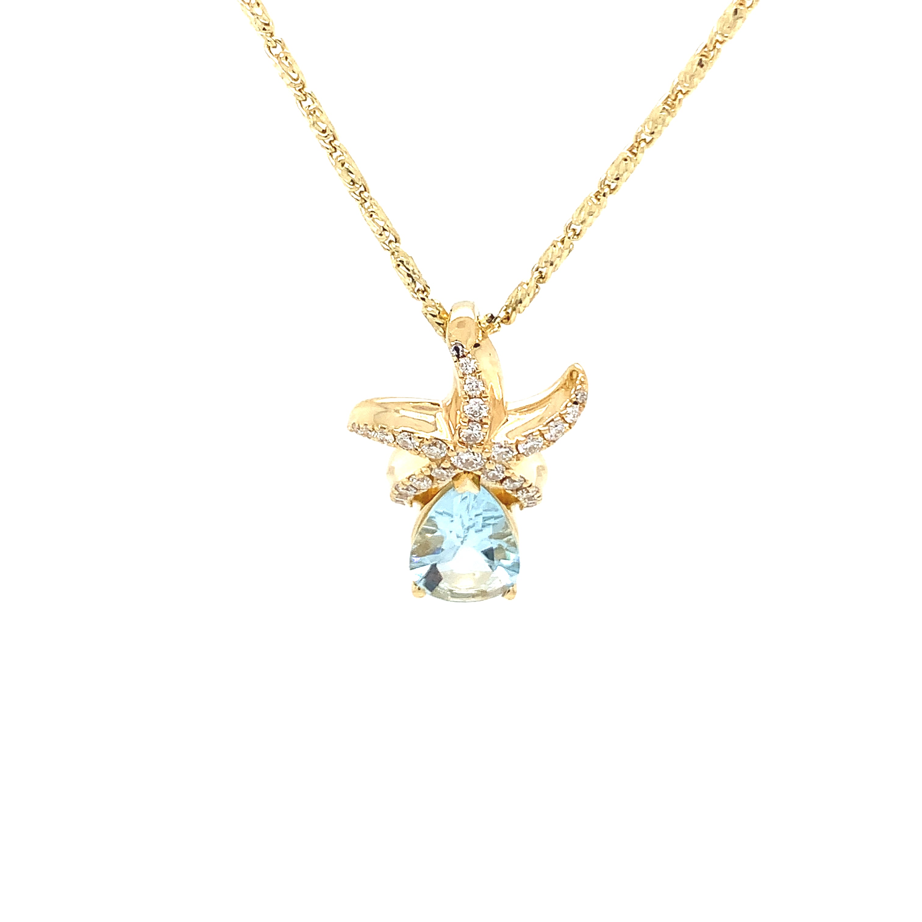 14k Gold Aqua with Diamonds Pendant - Barbara Anne's Jewelry 