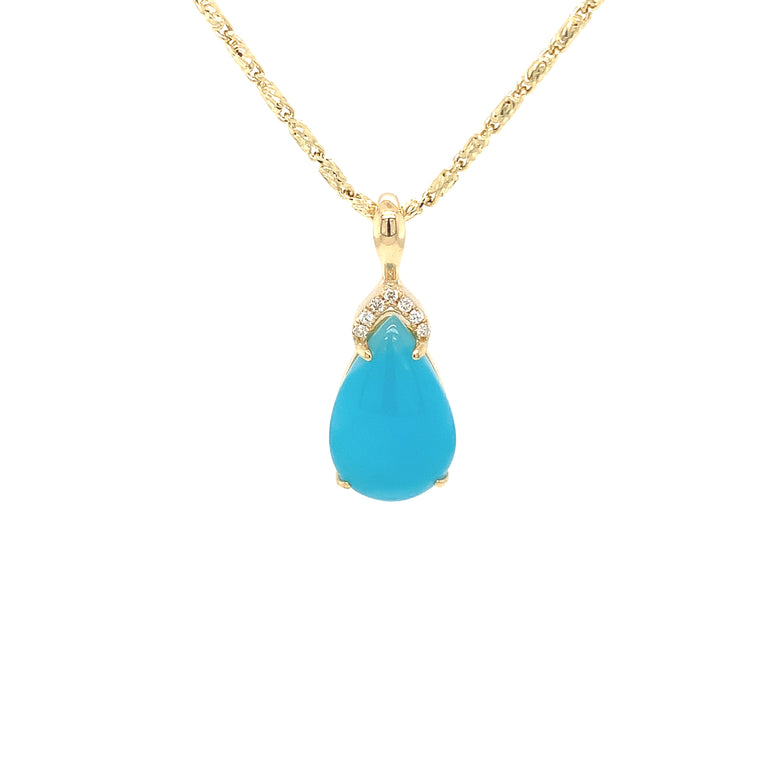 14k Gold Larimar Pendant with Diamonds Pendant - Barbara Anne's Jewelry 