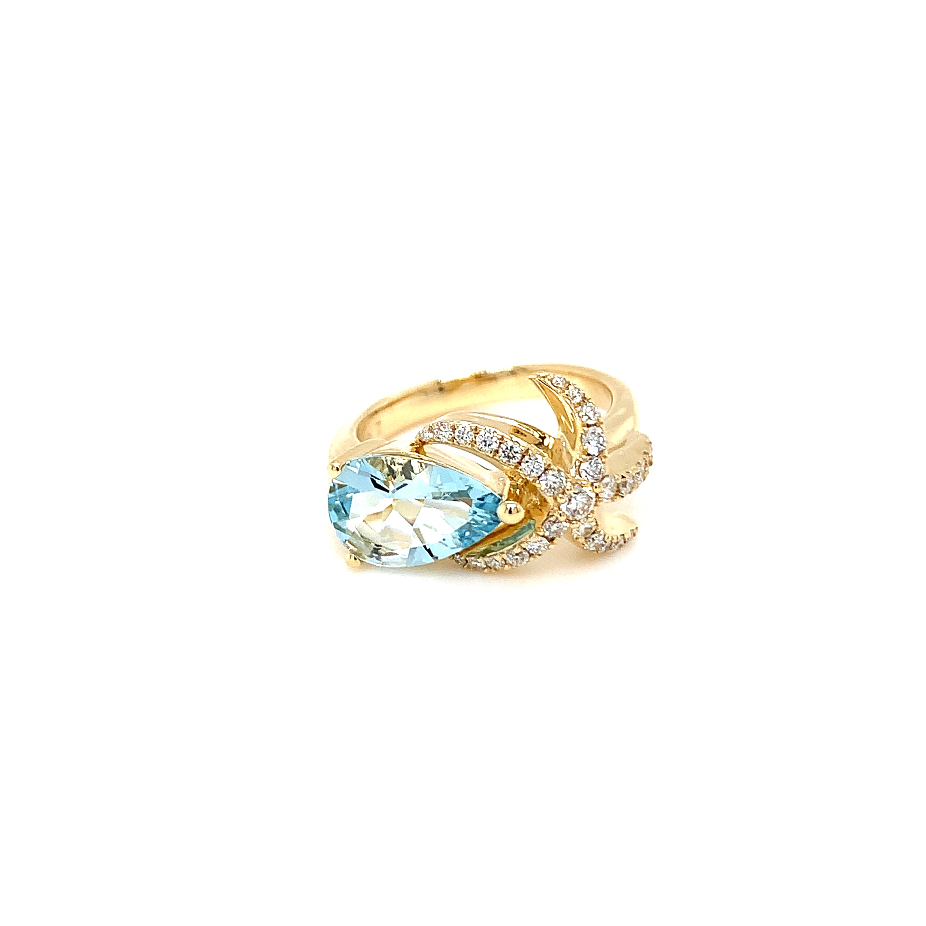 14k Gold Aqua and Diamonds Ring - Barbara Anne's Jewelry 