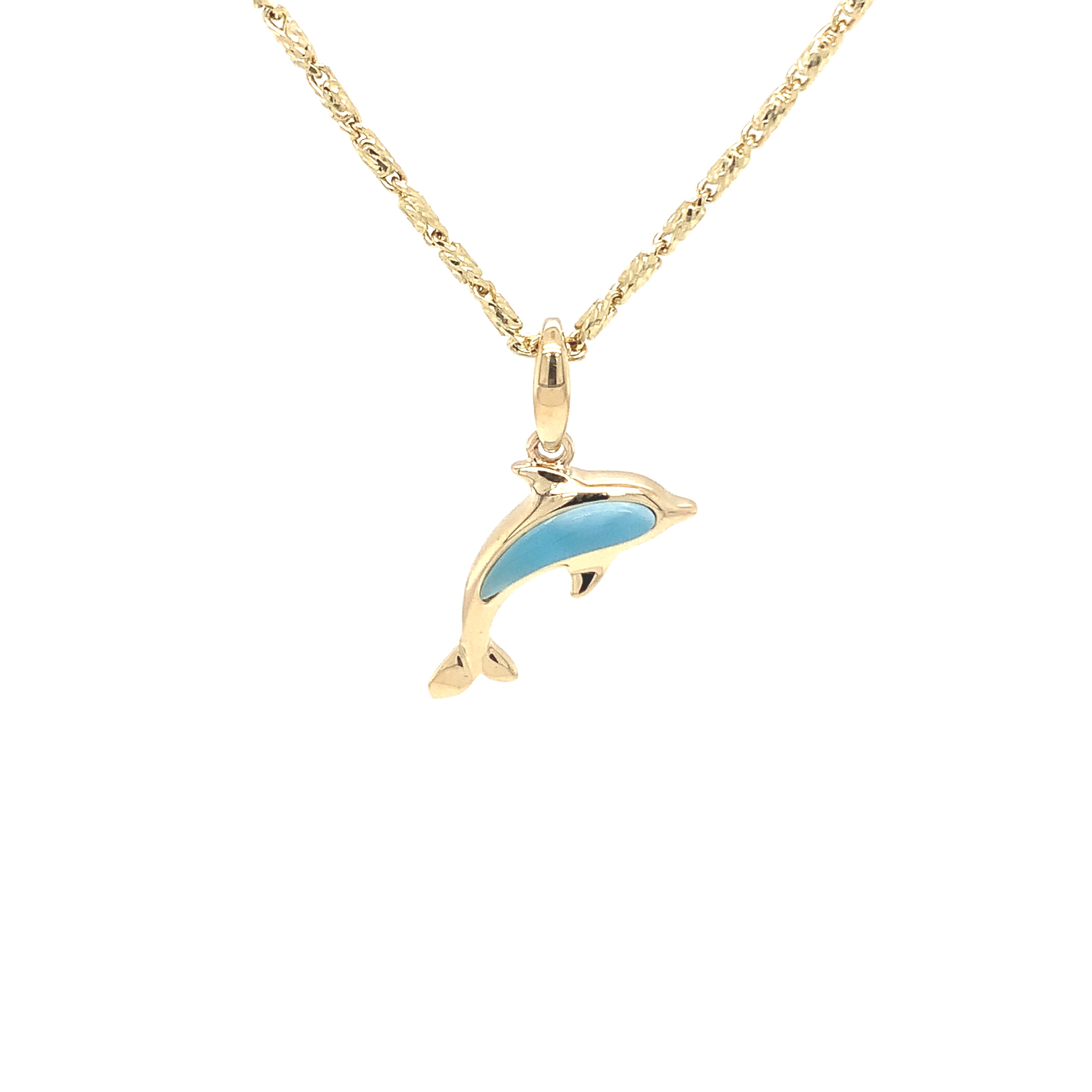 14k Gold Larimar Dolphin Pendant - Barbara Anne's Jewelry 