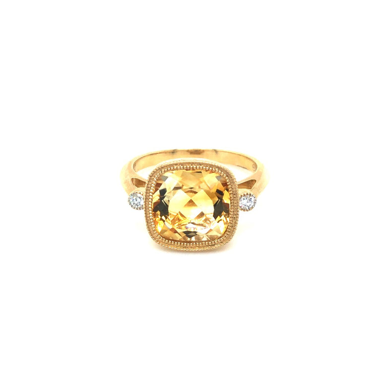 Cushion Cut Citrine Ring with Diamonds - Barbara Anne's Jewelry 