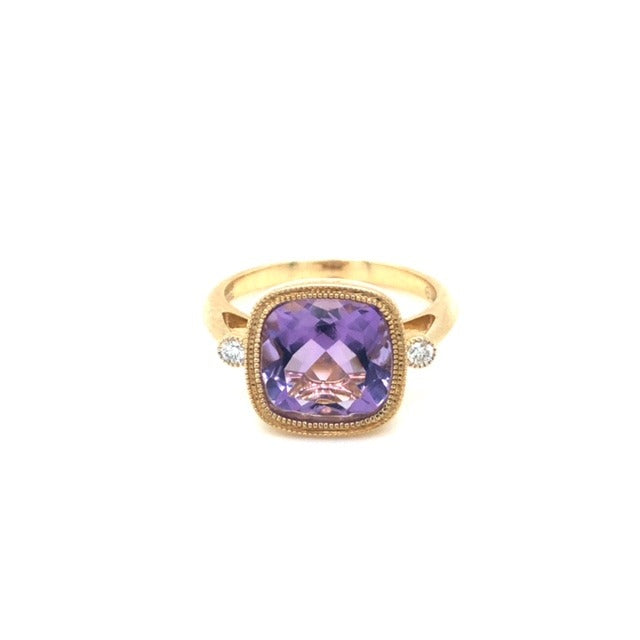 Cushion Cut Amethyst Ring with Diamonds - Barbara Anne's Jewelry 