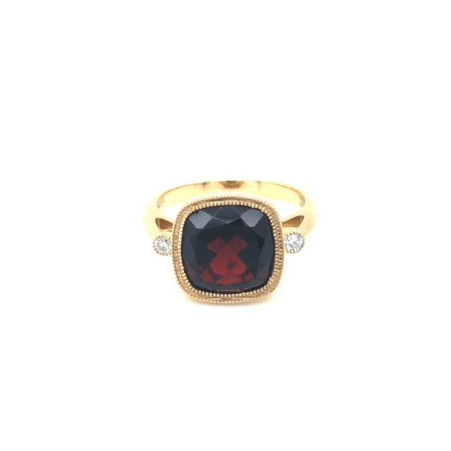 Cushion Cut Garnet Ring with Diamonds - Barbara Anne's Jewelry 