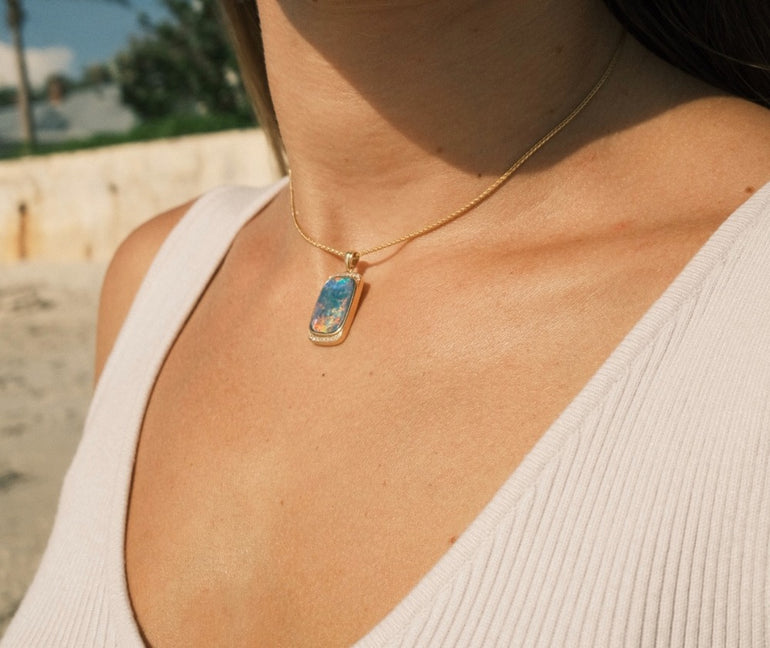 Opal Pendant with Diamonds - Barbara Anne's Jewelry 