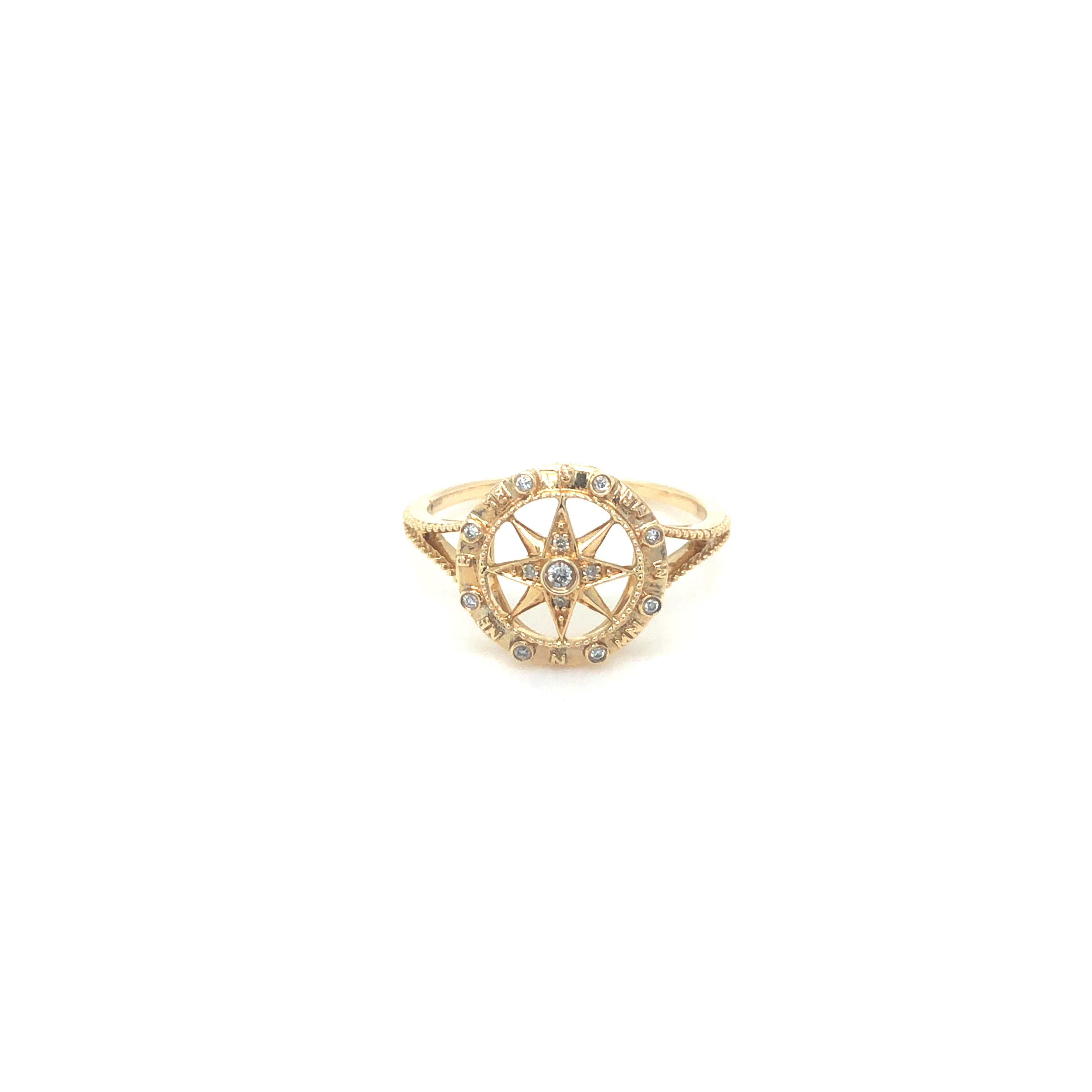 14k Gold Compass Ring with Diamonds - Barbara Anne's Jewelry 