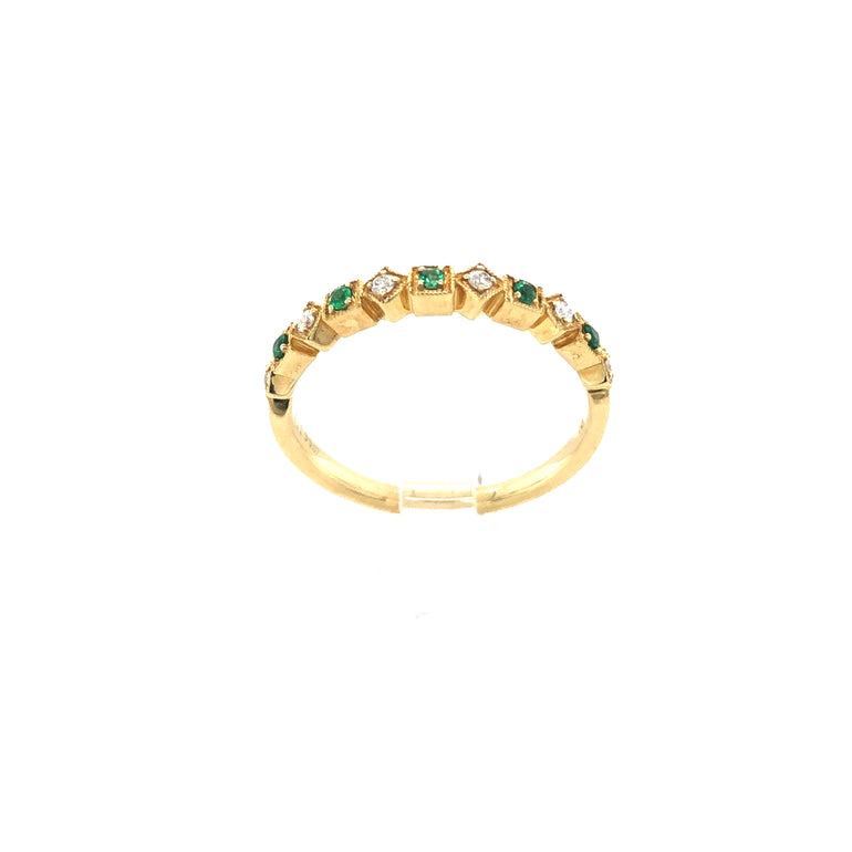 14k Yellow Gold with Diamonds and Emeralds Ring - Barbara Anne's Jewelry 