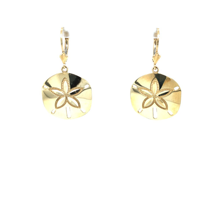 14k Gold Sand Dollar Dangle Earrings