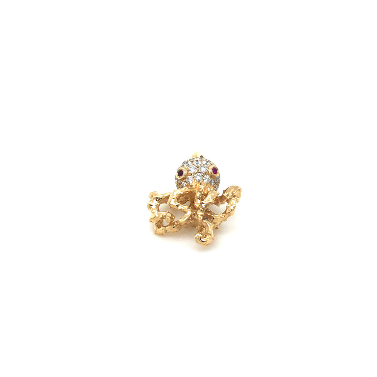 14k Gold with Diamonds Octopus Pendant - Barbara Anne's Jewelry 