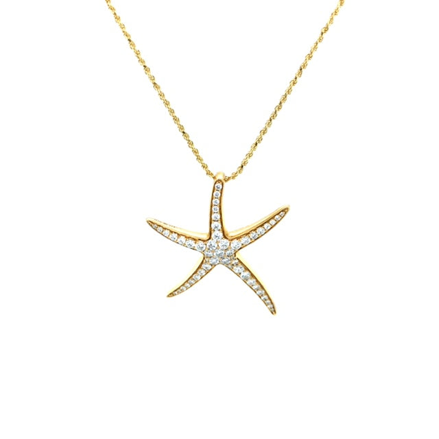 14k Gold with Diamonds Starfish Pendant - Barbara Anne's Jewelry 