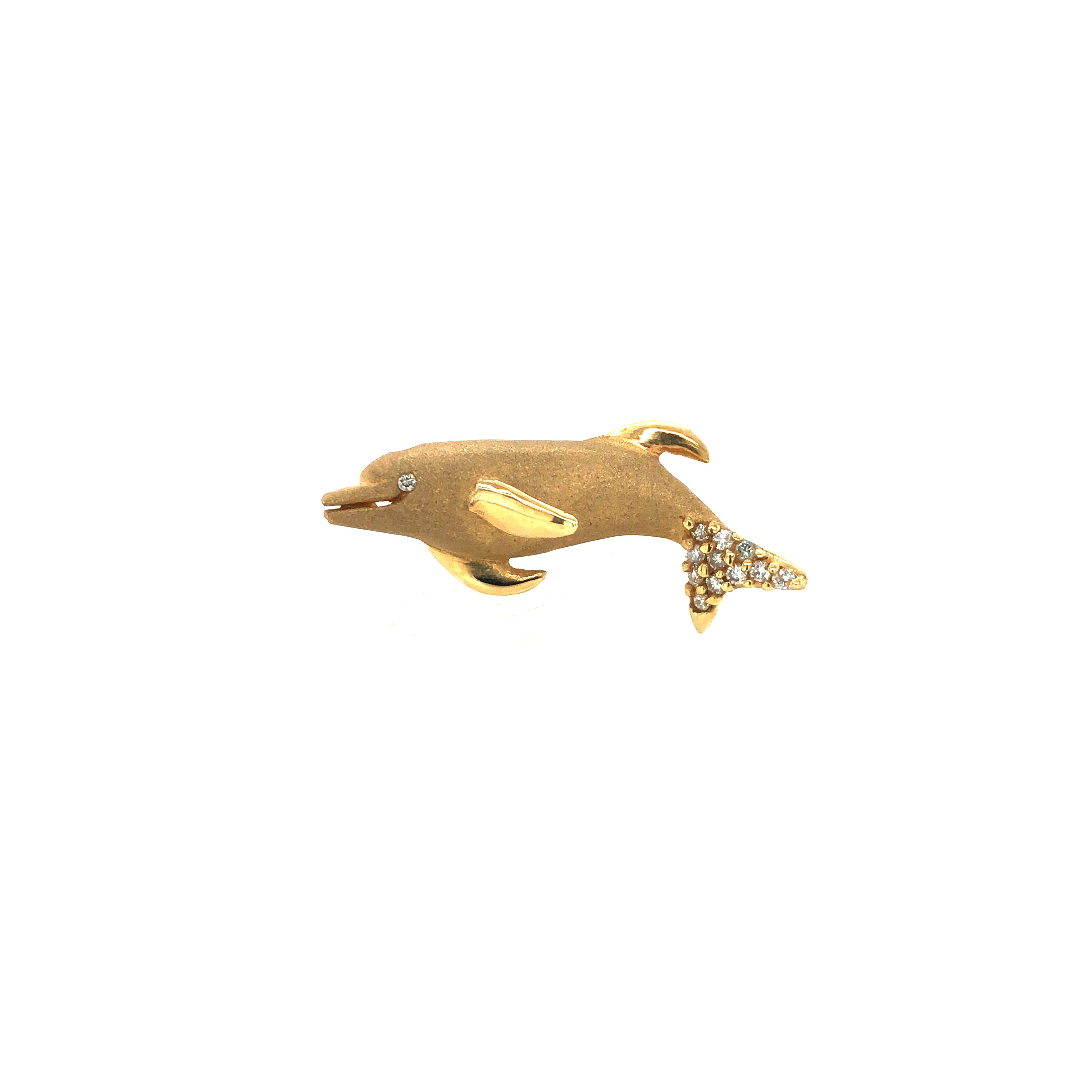 14k Matte Gold Dolphin Pendant - Barbara Anne's Jewelry 