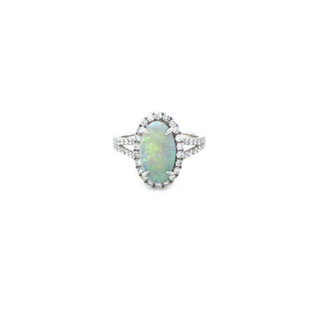 14k White Gold Opal with Diamonds Ring - Barbara Anne's Jewelry 