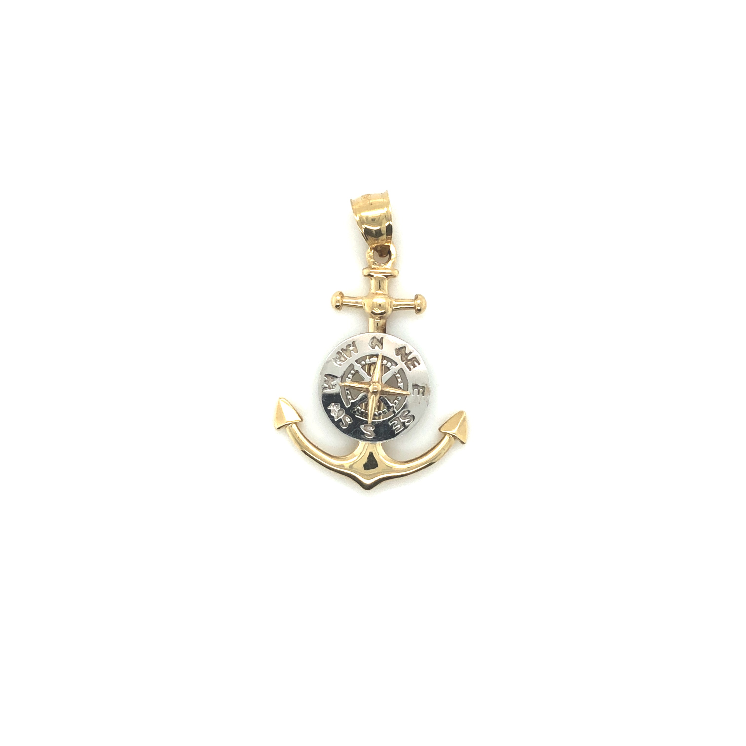 14k Yellow/White Gold Anchor with Compass Pendant - Barbara Anne's Jewelry 