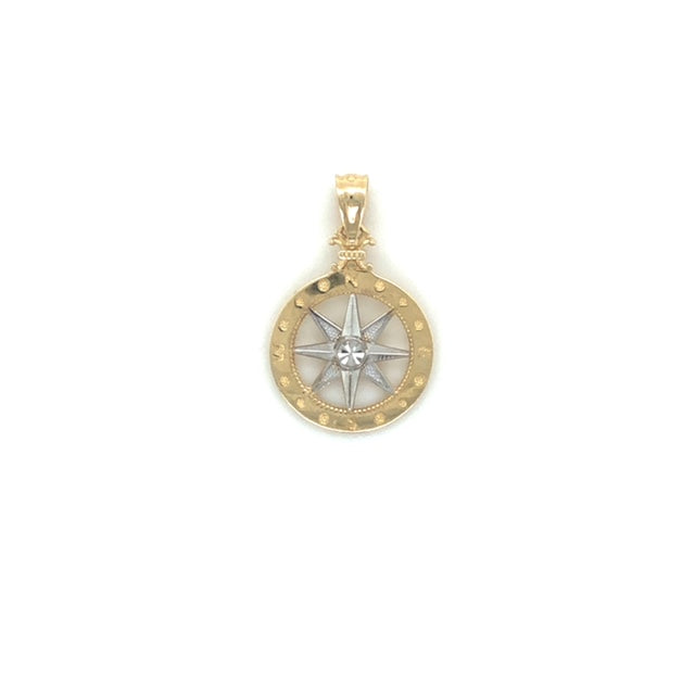 14k Yellow/White Gold Compass Pendant - Barbara Anne's Jewelry 