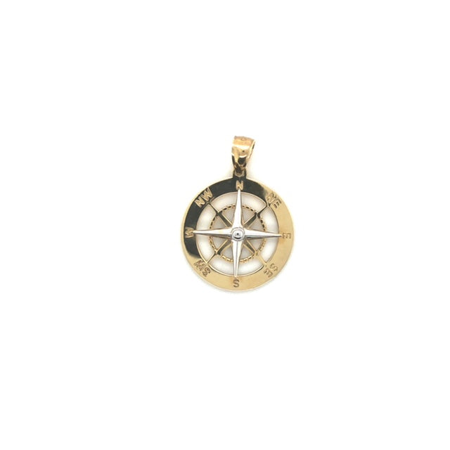 14k Yellow/White Gold Compass Pendant - Barbara Anne's Jewelry 