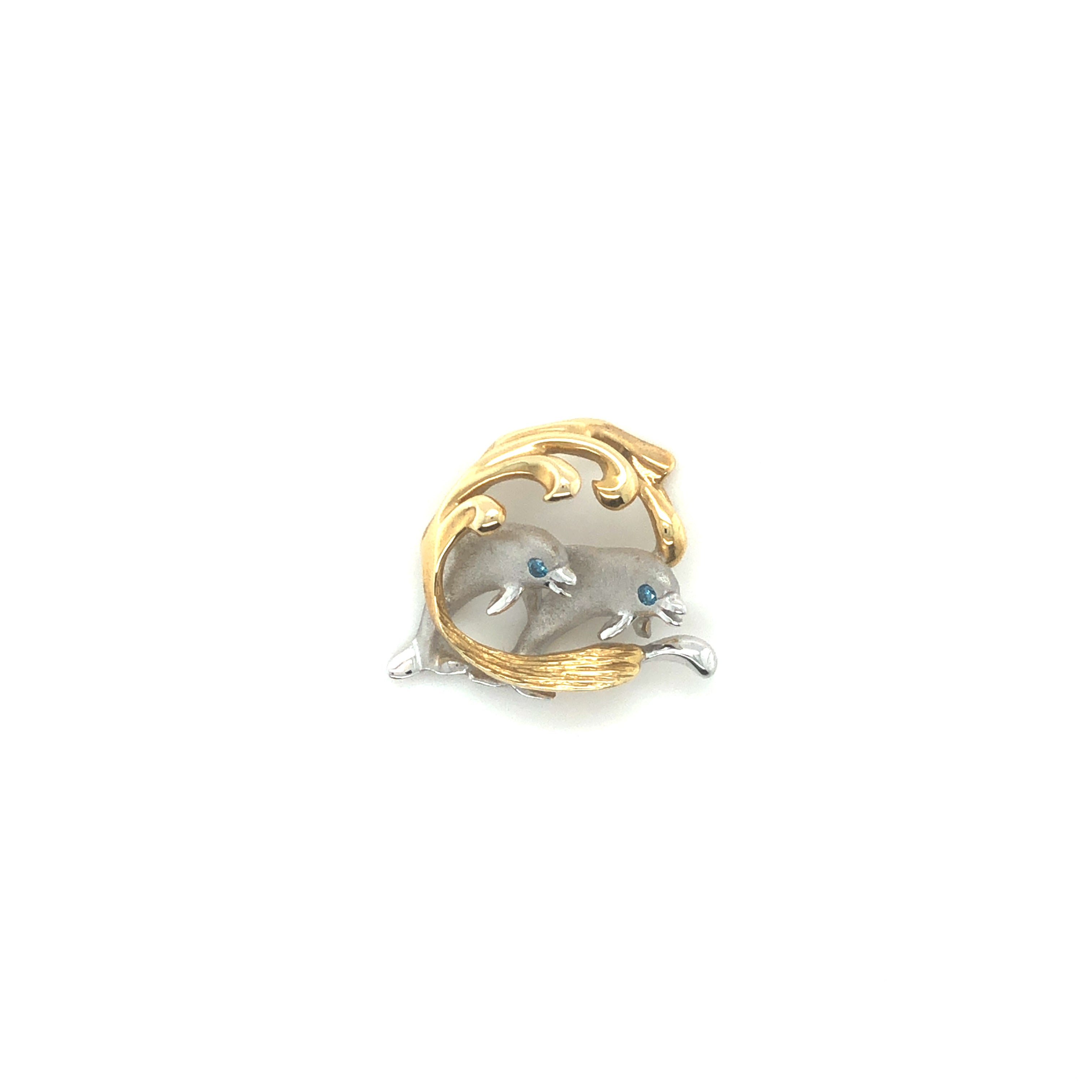 14k Yellow/White Gold Dolphins Pendant - Barbara Anne's Jewelry 