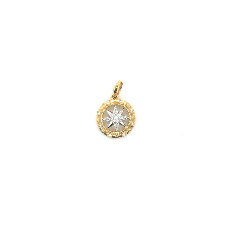 14k Yellow/White Gold with Diamonds Compass Pendant - Barbara Anne's Jewelry 