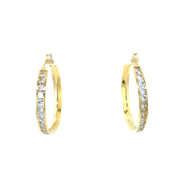 14k Gold Hoop Earrings with CZ Diamonds - Barbara Anne's Jewelry 