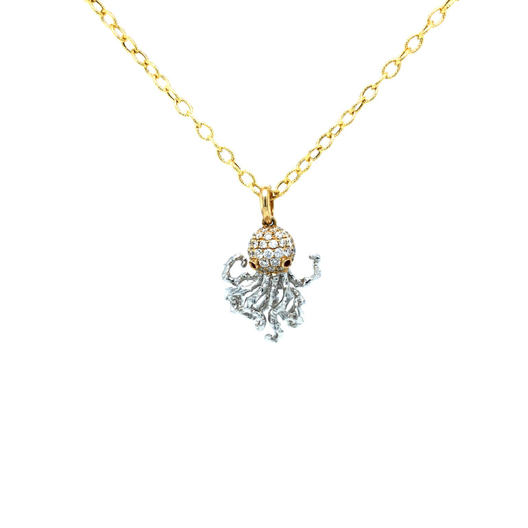 14k Gold with Diamonds and Rubies Octopus Pendant - Barbara Anne's Jewelry 