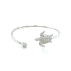 Sterling Silver Turtle Bangle with CZ Diamonds