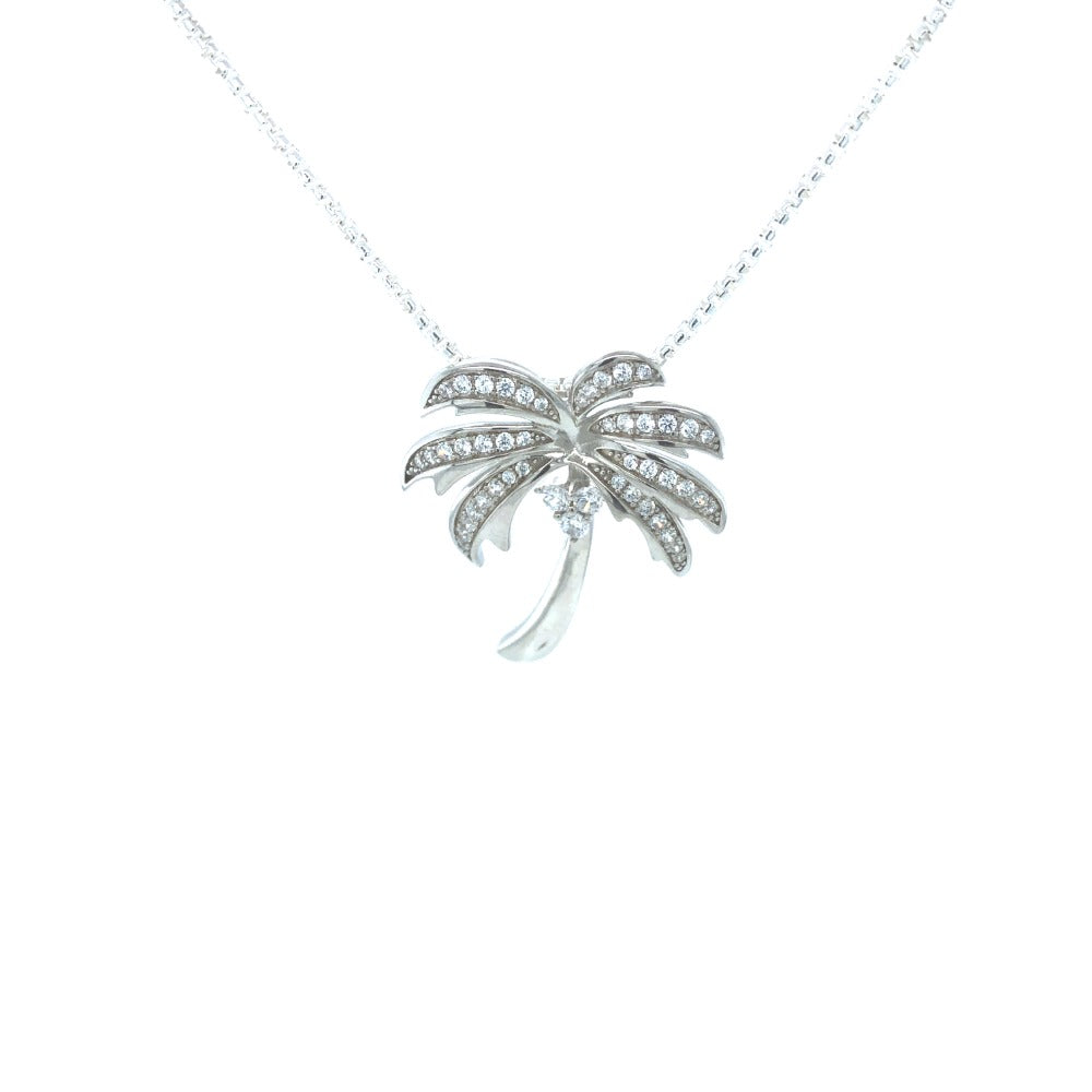 Sterling Silver Palm Tree Pendant with CZ Diamonds