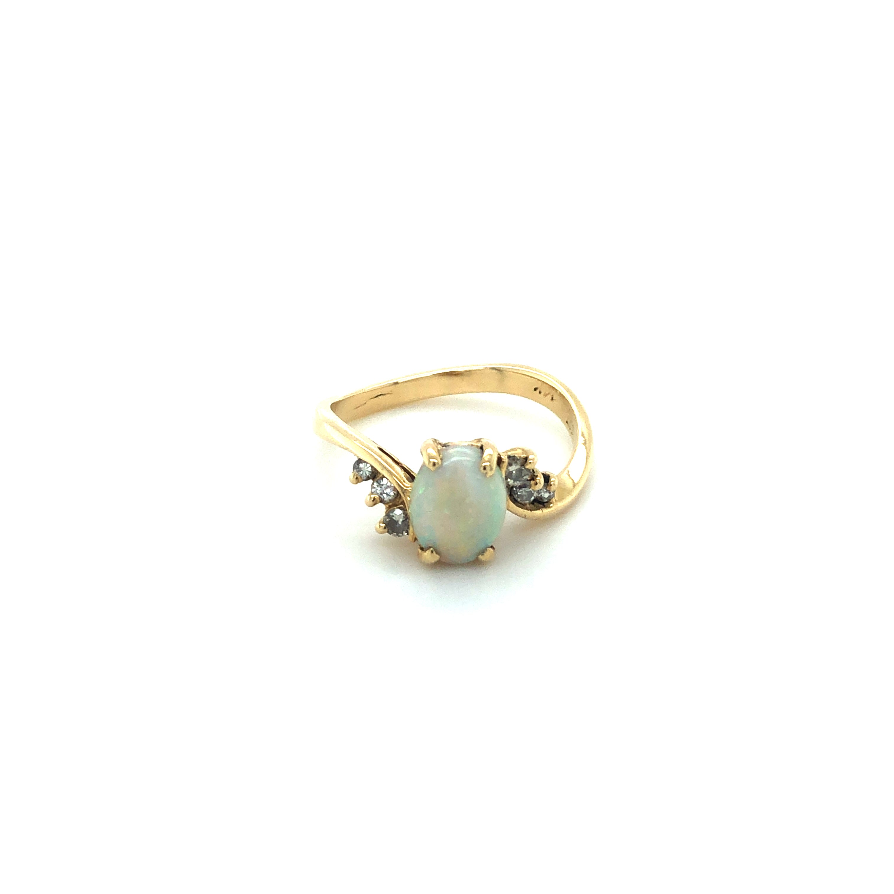 14k Yellow Gold Opal Ring with Diamonds - Barbara Anne's Jewelry 