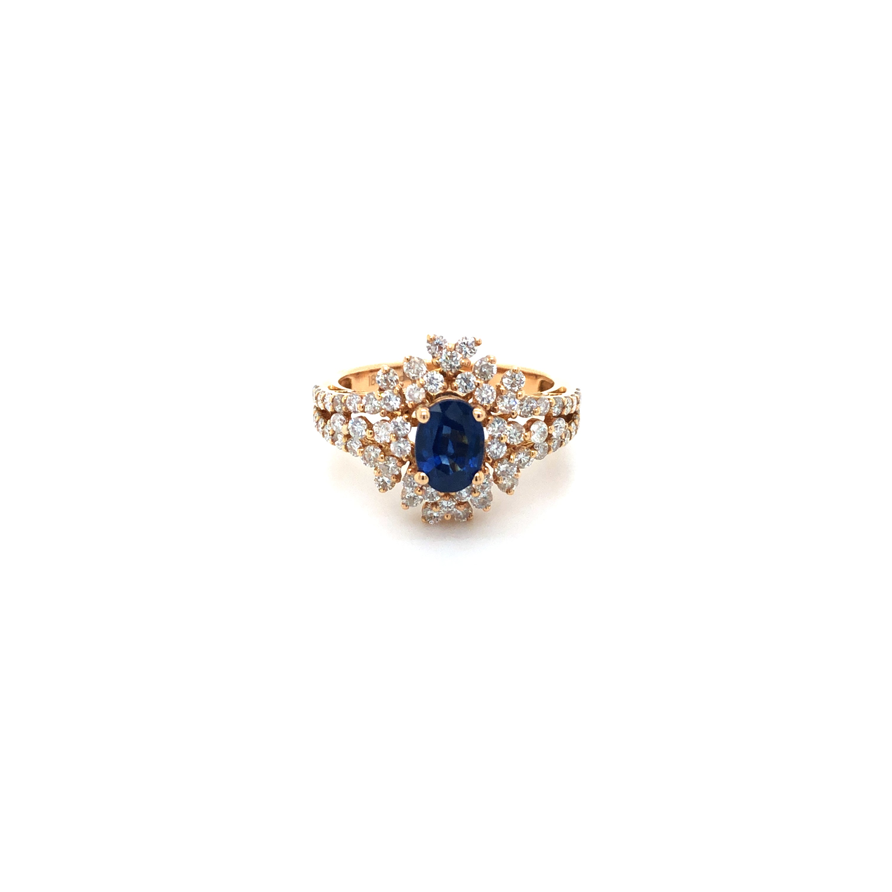 18k Yellow Gold Ring with Sapphire and Diamonds - Barbara Anne's Jewelry 