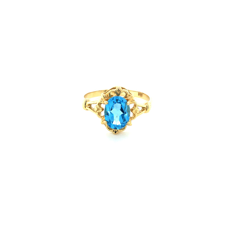 14k Yellow Gold with Swiss Blue Topaz - Barbara Anne's Jewelry 